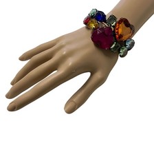 Multicolor Bracelet Rhinestone Hearts Bypass Hinged Maximalist Gunmetal Bright
