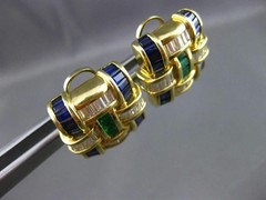 ESTATE 5.30CT DIAMOND AAA MULTI GEM 14KT YELLOW GOLD SQUARE INTERTWINED EARRINGS