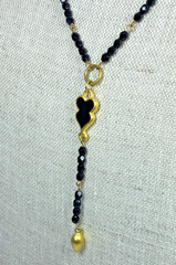 Allison Reed Black Onyx Bead Necklace Gold Plated 16″ Vintage NOS