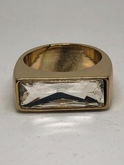 Vtg Gold Tone Rectangular Rhinestone Large Cocktail Statement Ring Size 11.25