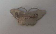 Vintage Mid-Century Blue Guilloche Enamel Gold Tone Butterfly Pin Brooch Dainty