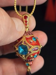 Miriam Haskell Enamel Egg Necklace 29 in with stones Nice statement piece