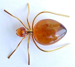 ✅BALTIC AMBER RUSSIA SOVIET INSECT SPIDER BROOCH 22k GOLD JEWELRY 老琥珀 PIN ORDER