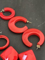 VTG 1960’s/70s RED LUCITE & Metal Pierced Earrings, Lot Of 5 Pr-Costume Jewelry