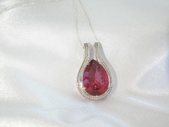Sterling Silver 925 Pink Topaz Large Slide Pendant Necklace