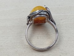 Artisan Made Sterling Silver Egg Yolk Amber Cabochon Ring S11.75 & 9.5 grams