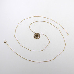 Art Nouveau Solid 10k Gold Natural Mine Cut Diamond Circle Pendant Necklace 21in