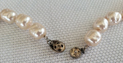 Vintage Signed Les Bernard Baroque Faux Pearls Cream Hand Knotted 29”Necklace