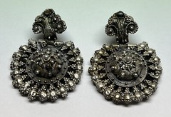 ANTIQUE ARMENIAN BYZANTINE REVIVAL OTTOMAN SAPHIRET COIN SILVER JEWELED EARRINGS