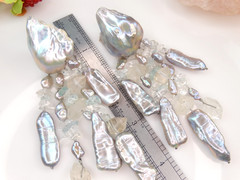 SIGNED MONIES VTG MASSIVE BAROQUE PEARL CRYSTAL 4.5″ DROP EARRINGS UNIQUE RUNWAY