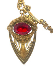 RARE Joseff of Hollywood Art Deco Red Oval Stone Inset Dangle Necklace