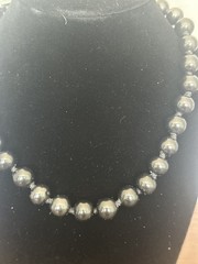 Judith Jack Sterling Marcasite Faux Dark Gray Pearl Necklace