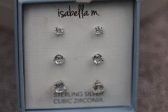 3 Pairs isabella m. Stud Gemstone Earrings Sterling Silver