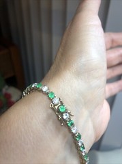 15. Vtg. Yellow 925 Sterling Green Emerald White CZ Tennis Bracelet 6 3/4″, 11g