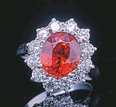 Vintage 18K White Gold Engagement Ring 4.31ct.Natural Orange Garnet Spessartite