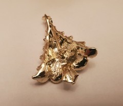 Vintage Holiday Brooch Features Tiered Gold-Tone Branches Decorated With Red And