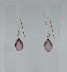 925 Pink Chalcedony Teardrop 1in Drop Earrings Sterling Silver Bezel Set Pear