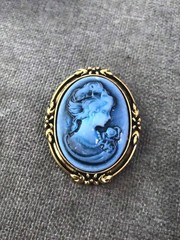 2 Pcs Blue Elegant Victorian Vintage Court Style Cameo Brooch Pin Lady Portrait