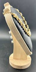 Vintage Charel Faux Pearl & Gold Tone Leaf Necklace/Choker- 15.5 In