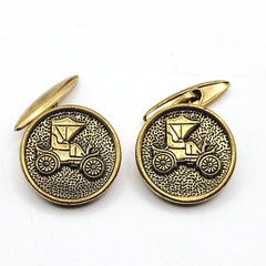 Brass Runabout Automobile Vintage Cufflinks or Vest Buttons Round Shape Detailed