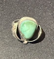 Vintage Navajo Sterling Silver Turquoise Cuff Bracelet & Ring: 38g /7g