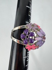 Avon NWT Silver Tone Purple Lilac Flowers Statement Necklace & Size 8 Ring Set