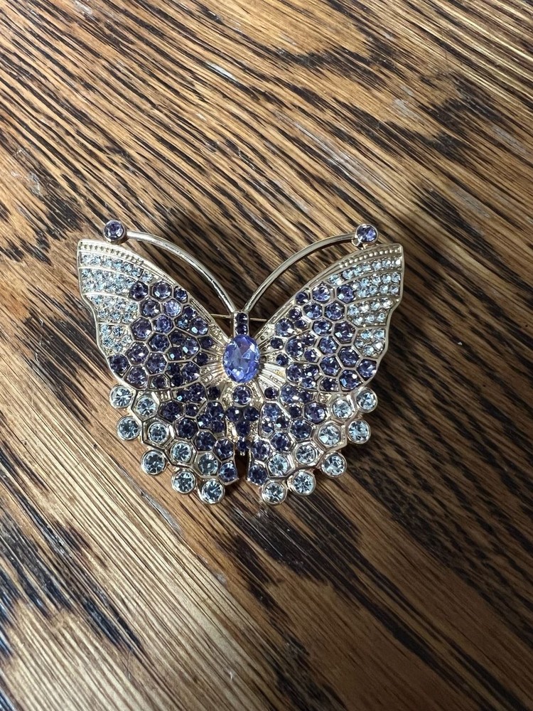 Gold-Tone Butterfly Brooch with Purple and Clear Crystals