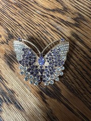 Gold-Tone Butterfly Brooch with Purple and Clear Crystals