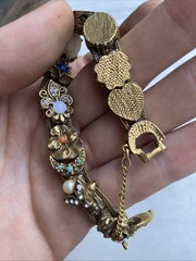 Vintage GOLDETTE NY Victorian Revival Charm Slide Bracelet Jeweled Rhinestone