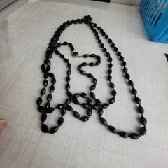 Austria Signed Vintage Black Faceted Glass Necklace 58” Long Opera Length