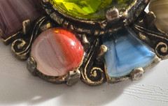 Vintage MIRACLE Multicolor Pebble Style Brooch Large 45mm Art Glass Statement