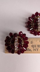 Glamorous large vintage MCM rhinestone, red dangle crystal cha cha clip earrings