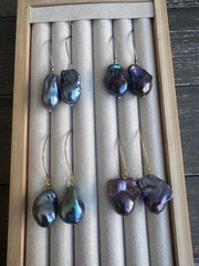 Black Baroque Pearl Earrings, Iridescent Peacock Color, Sterling Silver