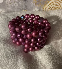 Vintage 1950Memory Wire 4 Rows Cranberry Faux Pearls + Crystals Fits All Wrists