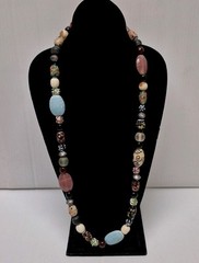 Single Strand Art Glass Multicolor Chunky Statement Long Necklace Maximalist Vtg