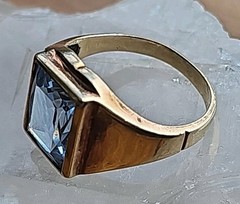 10K Gold Large Natural Blue Topaz 3.6 Gram Ring 10X8X5mm Stone