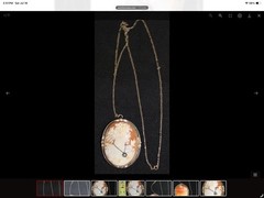 Oval Cameo Pendant Necklace on Chain, Silver Tone Frame, Brown White