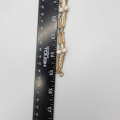 Vintage Faux Pearl Brush Gold Tone Necklace Unique Chain 30″