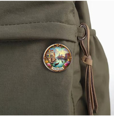 BROOCH BADGE- Retro Venice Canal, Compact Easy to Carry, Ideal for Apparel, Bags