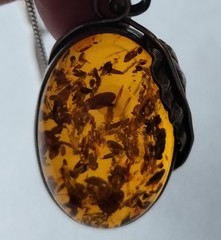 Vintage Large Baltic Amber Antiqued Sterling Silver Large Pendant, Substantial