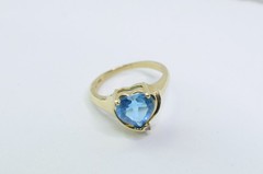 14K Gold Genuine London Blue Topaz & Diamond Accent “AJ 14K” Ring Sz 8 – 4.40 g