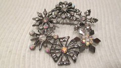 Beautiful Vintage Gunmetal Black Aurora Borealis Rhinestone Snowflake Brooch KC