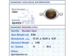 Antique 8.64Ct Boulder Opal and 3.00Ct Diamond Platinum Brooch Circa 1900