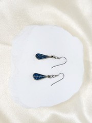 Vintage Pair Crushed Turquoise Mexico Nickel Silver Dangle Drop Earrings