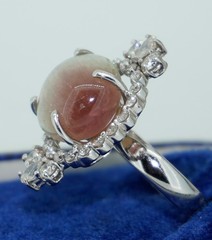 Unusual Cat’s eye Watermelon Tourmaline & Diamond 14K Ring