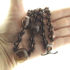Vintage Glass Bead Toggle Necklace Strand Brown .75×19″