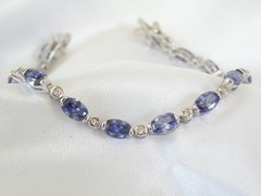 Vintage Sterling Silver 925 Lab Created Tanzanite Station Tennis Bracelet 7″