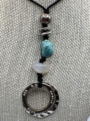 Bohemian Black Nylon Strung Necklace With Mixed Metals And Stone