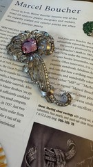 RARE Marcel Boucher 1940’s Sterling Pave and Pink Topaz Brooch Flower Swirl