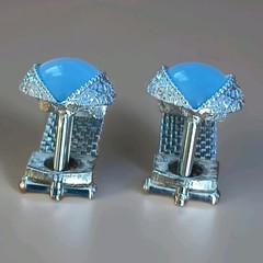Vtg Swank Designer Thermoset Blue Moonglow Rhodium Plate Cufflinks